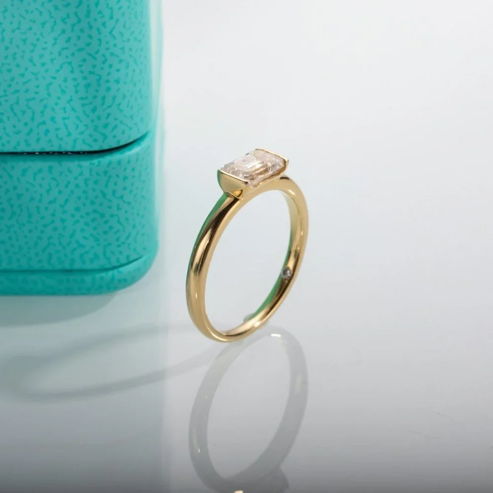 #Certified 1ct. t.w. Moissanite Diamond Emerald Cut Engagement Ring NEW